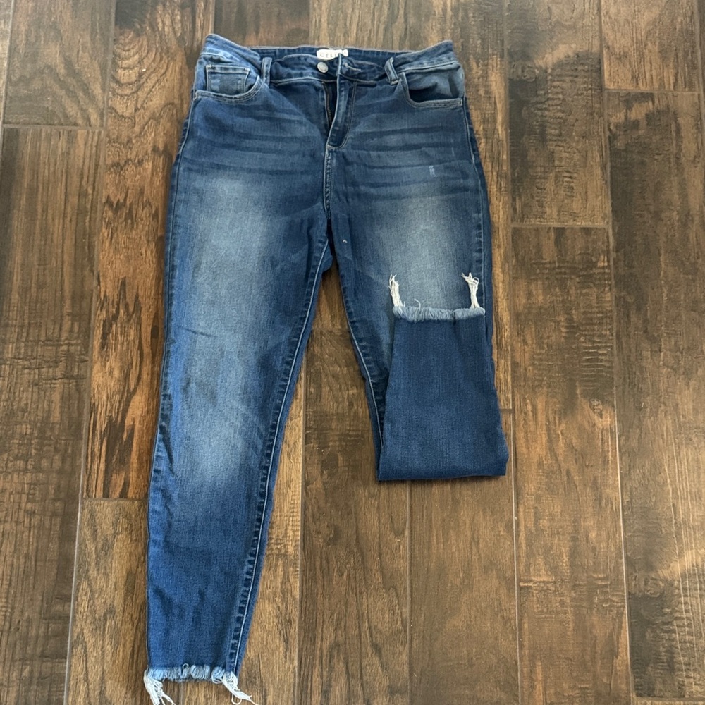 Cello Women's Ripped Dark Blue Skinny Jeans